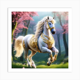 White Horse In The Forest Art Print