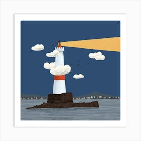 Lighthouse at night Art Print