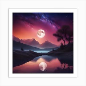 Full Moon Reflected In Water Art Print