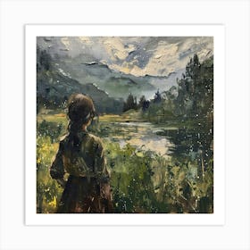 Girl In The Mountains Art Print