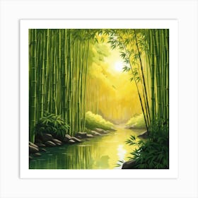 A Stream In A Bamboo Forest At Sun Rise Square Composition 421 Art Print