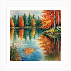 Autumn Trees By The Lake Art Print