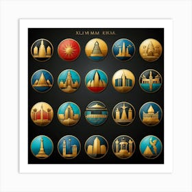 Collection Of Emblematic Icons Each Representing A Different Country Egypt China Cambodia Kore (2) Art Print