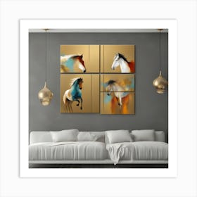 Four Horses On Canvas Art Print