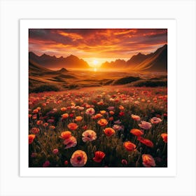 Poppies At Sunset Art Print