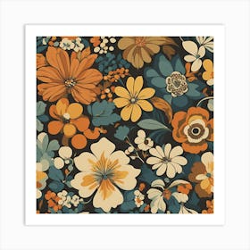 70s Retro Floral Print Art Print