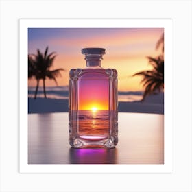 Vivid Colorful Sunset Viewed Through Beautiful Crystal Glass Bottel, Close Up, Award Winning Photo (1) Art Print