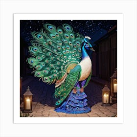 Peacock At Night Art Print