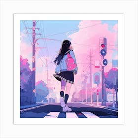 Anime Girl Crossing The Street Art Print