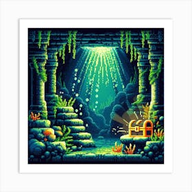 8-bit underwater cavern Art Print