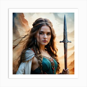 A Portrait Of A Female Warrior Art Print