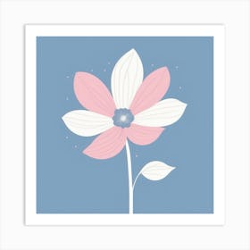 A White And Pink Flower In Minimalist Style Square Composition 362 Art Print