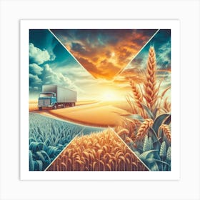 Sunset Over Wheat Field Art Print