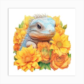 Lizard With Flowers 3 Póster