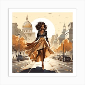 Afro-American Woman Walking In The City Art Print