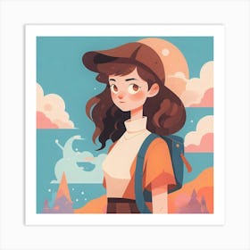 Girl With Backpack Art Print