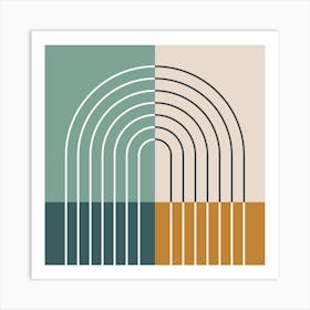 Rainbow Colour Block Line Modern Midcentury Abstract 1 Art Print