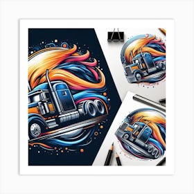 Semi Truck Illustration Art Print