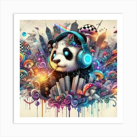 Panda Bear With Headphones 4 Art Print