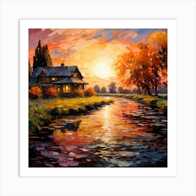 Impressionist Reverie: Symphony of Riverside Hues Art Print