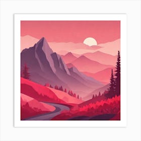 Misty mountains background in red tone 51 Art Print