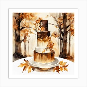 Watercolour Autumn Cake Art Print