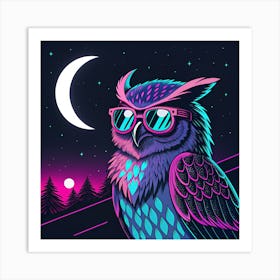 Neon Night Owl Retro Futuristic Digital Art Art Print