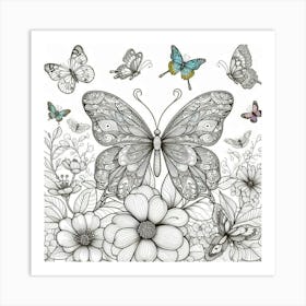 Line Art butterfly 5 Art Print