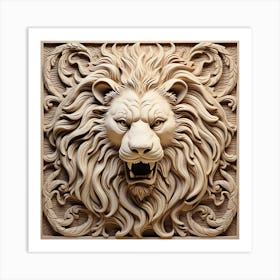 Lion Head Carving Art Print