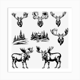 Moose Silhouettes Art Print