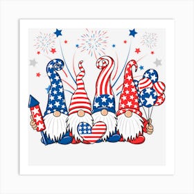 Hot Trend American Patriotic Gnomes Usa Independence Day Art Print