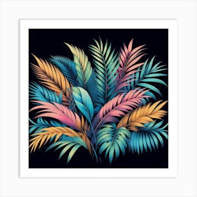 Tropical Leaves On Black Background Art Print