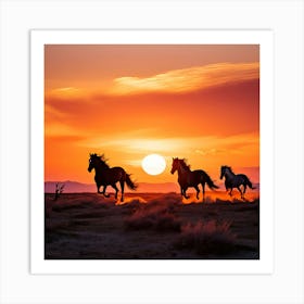 Horses Running At Sunset art print Art Print