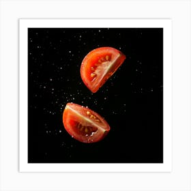 Sliced Tomato On Black Background Poster