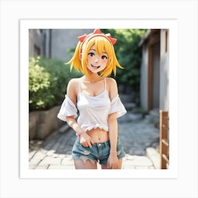 Anime Girl In Shorts 5 Art Print