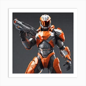 A Futuristic Warrior Stands Tall, His Gleaming Suit And Orange Visor Commanding Attention 9 Art Print