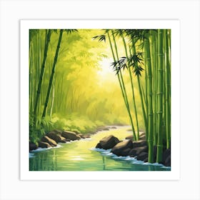 A Stream In A Bamboo Forest At Sun Rise Square Composition 113 Art Print