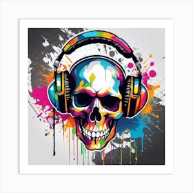 Skull With Headphones 44 Art Print