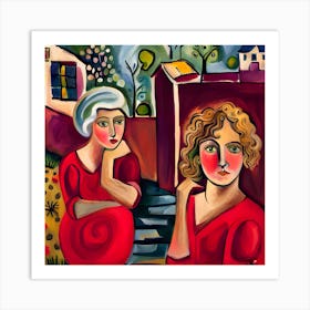 Two Women In Red Art Print