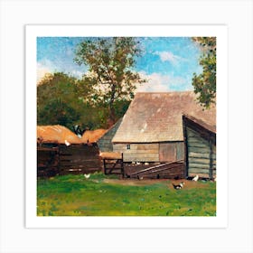 Barn And Chickens Art Print