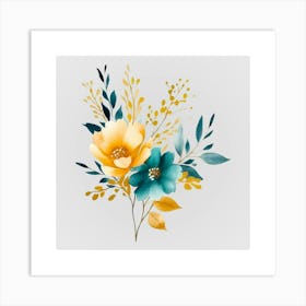 Watercolor Gold And Teal Bouquets 14 Art Print