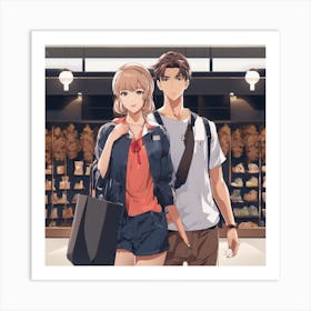 A boy and a girl going shopping Art Art Print