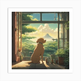 Dog Looking Out Window Art Print