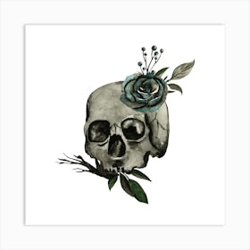 Dark hand drawn gothic skull and black rose Art Print