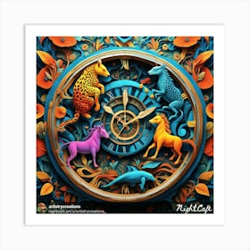 Clock With Animals 1 Art Print