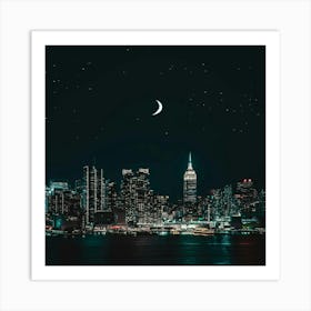 New York City Skyline At Night Art Print