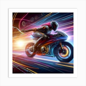 Futuristic Motorcycle Rider t- shirt 1 Art Print