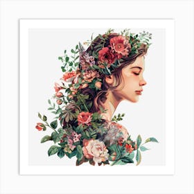 Portrait Of A Woman With Flowers 24 Art Print