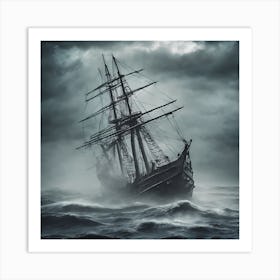 Voyager On The Sea of Fate 2/4 (ship sailing mist fog mystery ghost tall ship Victorian sail sailing galleon Atlantic pacific cruise mary celeste) Art Print