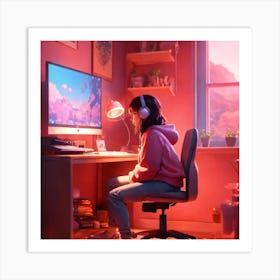 Girl In A Pink Room Art Print